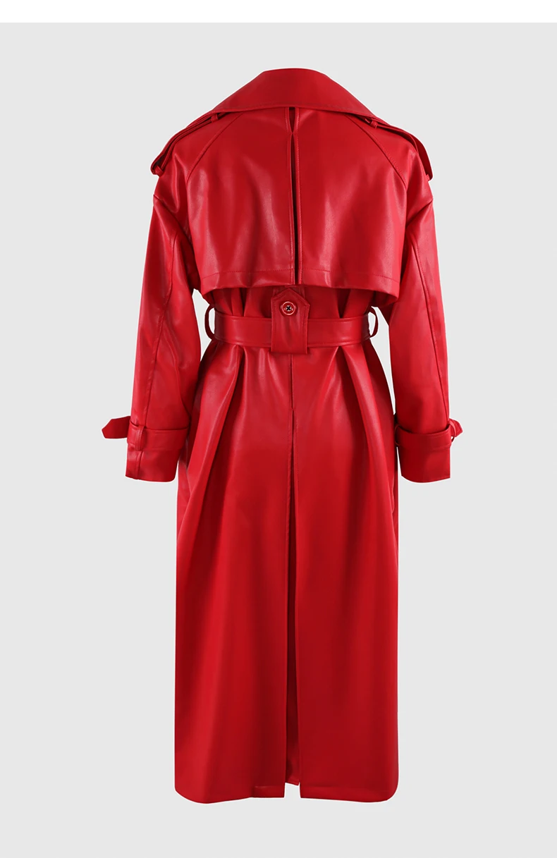 Nerazzurri Spring Autumn Long Oversized Black Pu Leather Trench Coat for Women Belt Double Breasted Loose Casual Korean Fashion