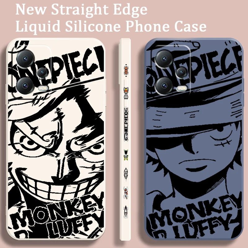 Japanese One Piece Luffy Art Liquid Left Rope For Xiaomi Redmi Note 13 12 12S 12R 11 11T 11S 10 10S Pro Plus 5G Soft Phone Case