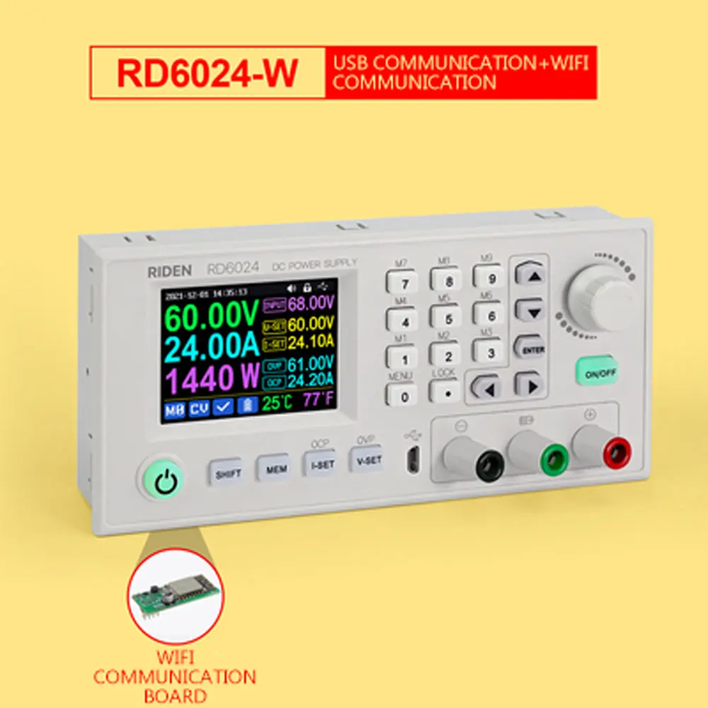محول طاقة سطح المكتب القابل للتعديل ، شاشة ملونة بوصة ، USB ، واي فاي ، DC ، RD6024 ، RD6024W ، 5V ، 12V ، 48V ، 60V ، 24A