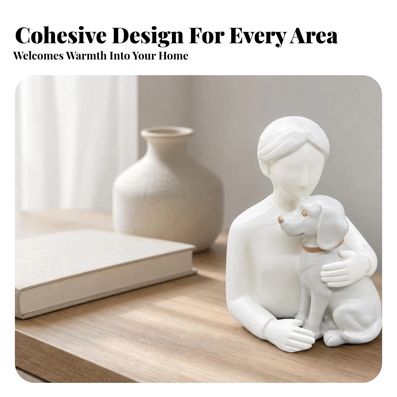 Person and Dog Figurine Ivory Person Dog Figurine Home Decor Compact for Entryway