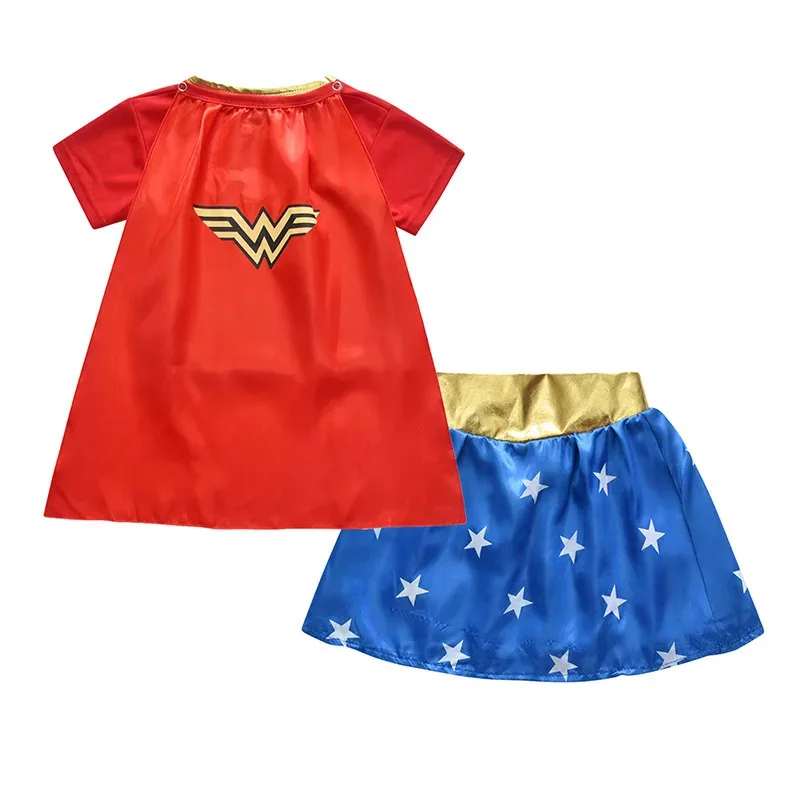 DY20Kids Halloween Girls Wonder Woman Cosplay Dress Set Party Superhero Costume  Children Tops Skirt Cloak Set Fashion Clothes25