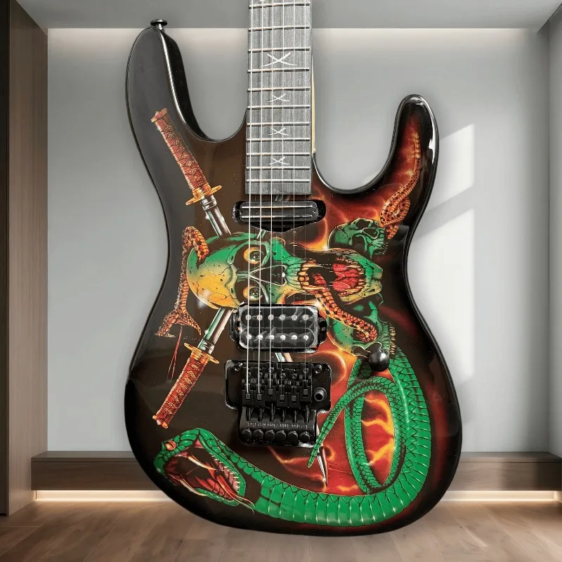 STX 6string Style Electric Guitar Double Lock Tremolo Electric Guitar Skull Snake Samurai Sword Graphic Heavy Metal Guitar