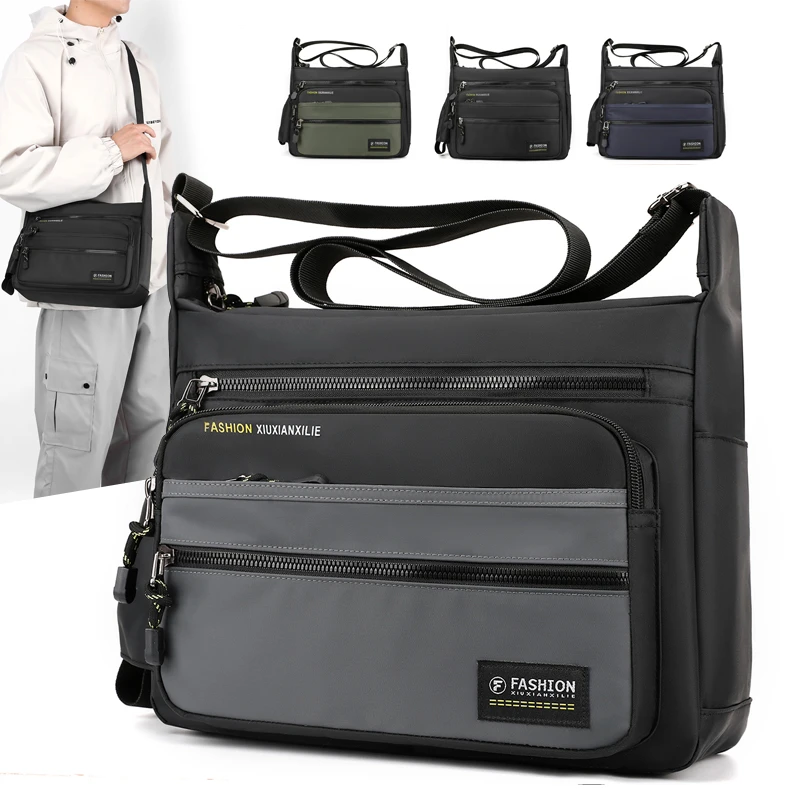 

Минималистичная мужская сумка через плечо, прочная мужская сумка через плечо большой вместимости, водонепроницаемая нейлоновая повседневная мужская сумка с несколькими отделениями