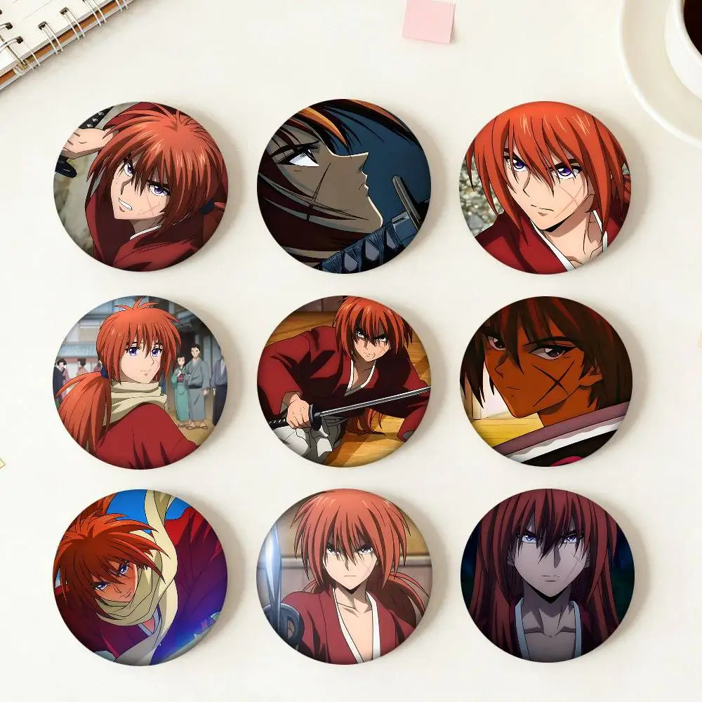 1pc Anime Rurouni Kenshin Cartoon Style Badge Brooches On Backpack Decoration Round Enamel Pins For Accessorys