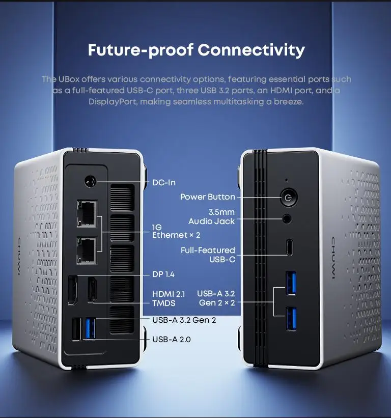 CHUWI UBox Mini PC AMD R5 6600H 6-core 12-thread Computer 16GB DDR5 512GB PCIe 4.0 SSD WiFi 6 BT5.2 Mini PC Desktop Computer