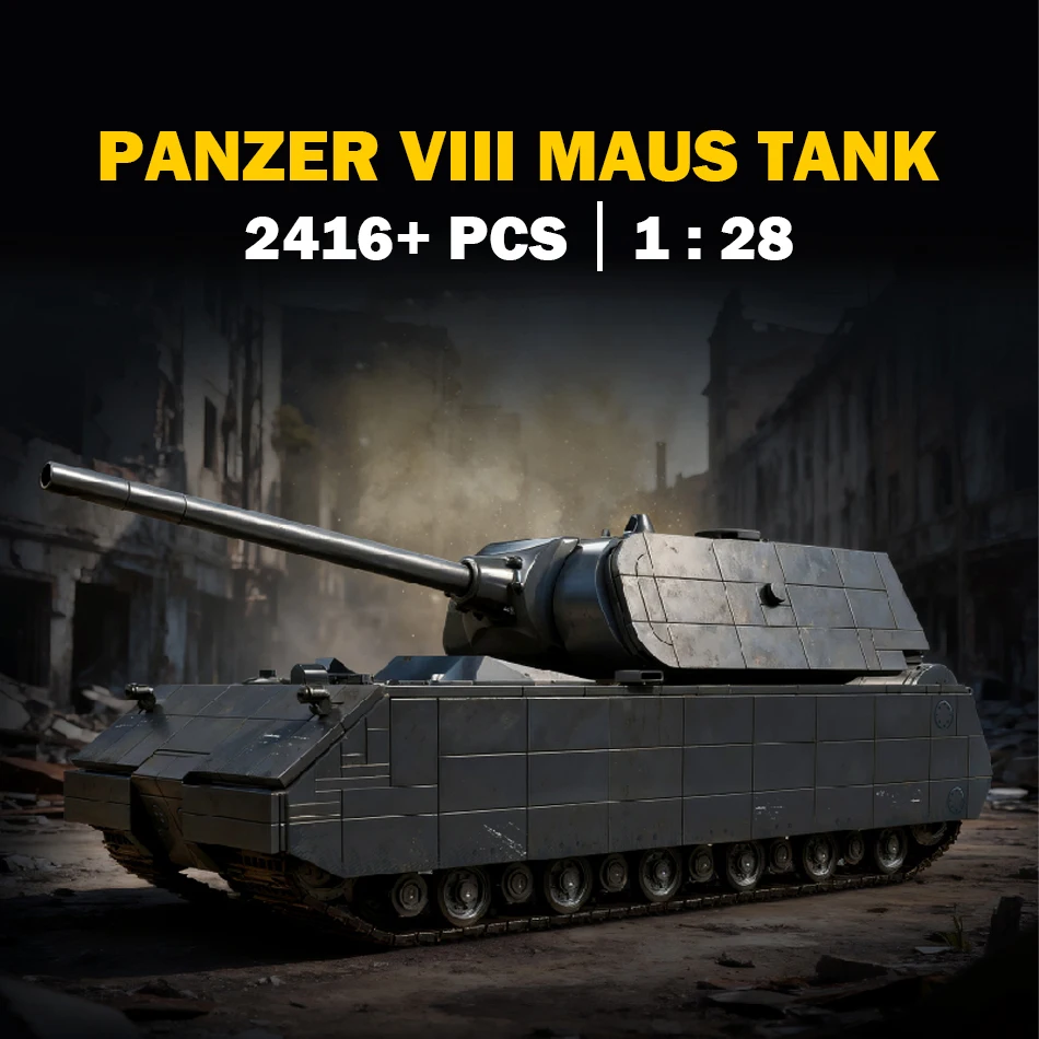 

WW2 Military German Panzer VIII Maus Tank Model Building Blocks Mouse Heavy Tank with Soldiers Crews Bricks Toy Kids Adults Gift