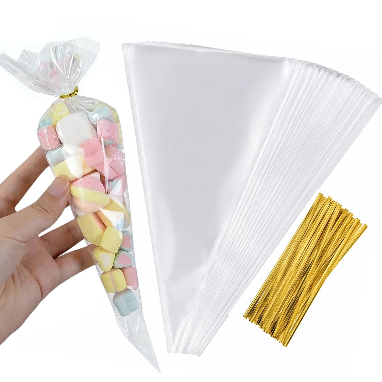 50/100/200Pcs Food-Safe Clear Pyramid Bags Durable Poly Plastic Pouches for Confectionery, Sampling & Retail Merchandising TMZ﻿