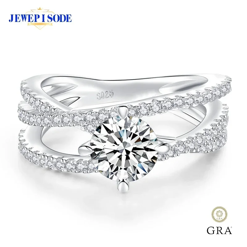 

JEWEPISODE Sparkling 1CT D Color Moissanite Ring Classic Solid 925 Sterling Silver Promise Engagement Wedding Bands Fine Jewelry