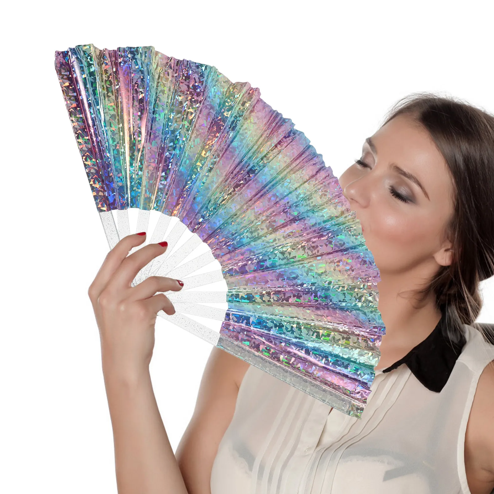 

Rave Folding Hand Fan PVC Lightweight Portable for Concerts Edm Festivals Nightclubs Dancing Events Kungfu Performance Prop