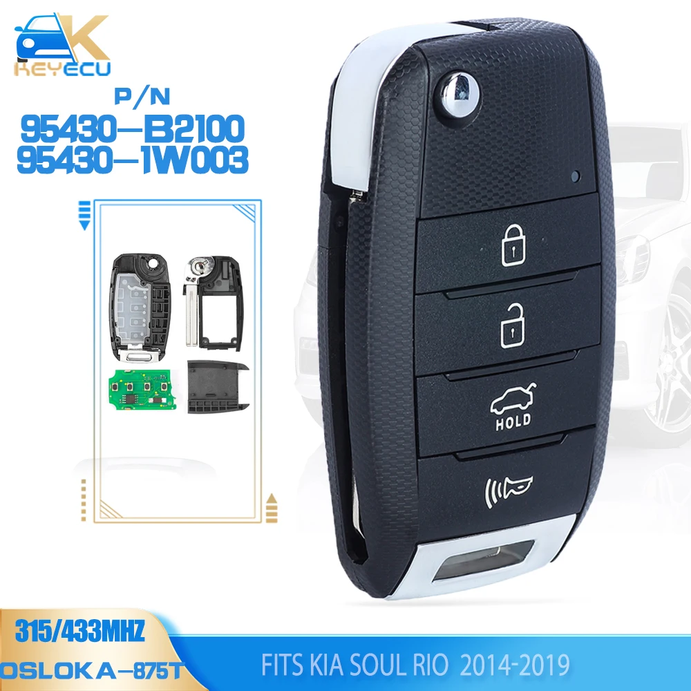 KEYECU 95430-B2100 / 95430-1W003 Flip Remote Key 315/433MHz Fob for Kia Soul Rio  2014-2019 TQ8-RKE-3F05 / OSLOKA-875T