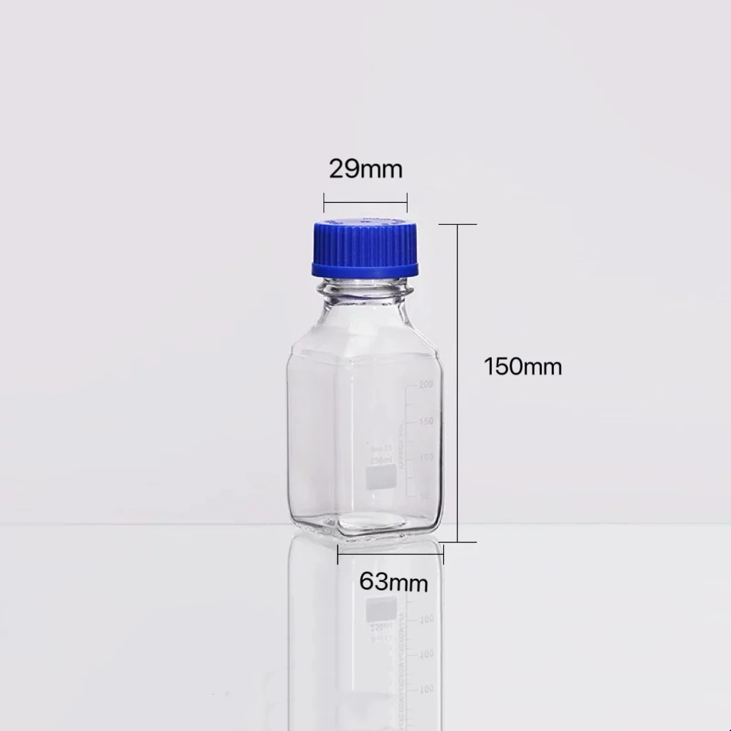 250ml Lab Transparent/Brown Screw Cap Reagent Bottle Sealed Bottle Glass Square  Laboratory Sample Bottle,High Borosilicate