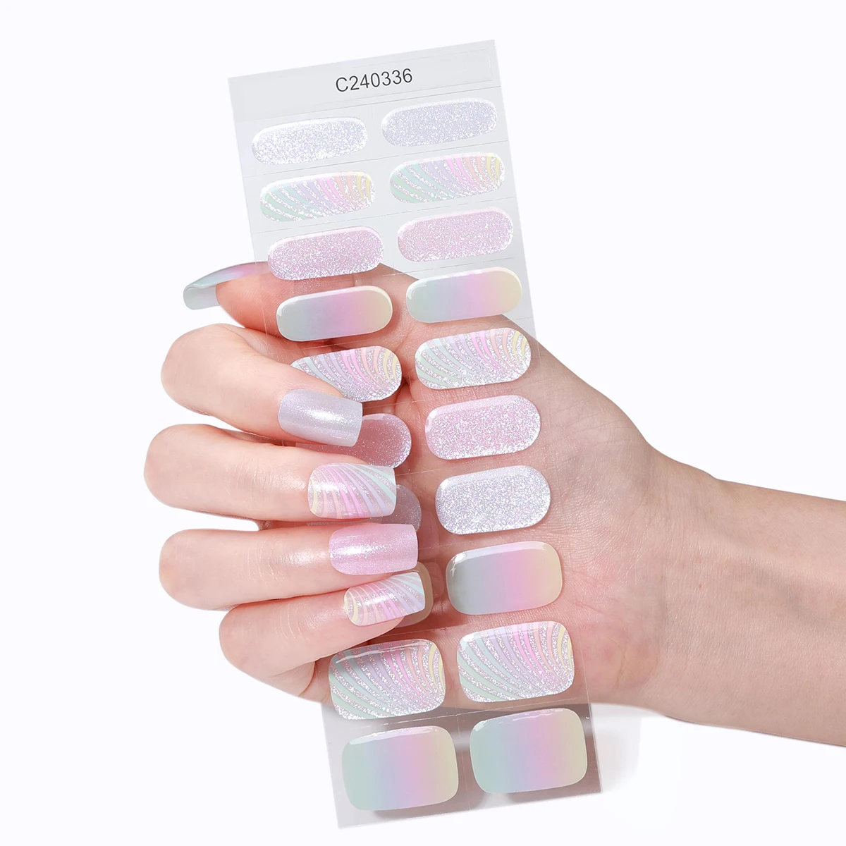 

20 наколов, градиентные полуотвержденные гелевые полоски для ногтей с русалкой, блестящие гелевые наклейки для ногтей Aurora, долговечные самоклеящиеся гелевые обертывания для ногтей