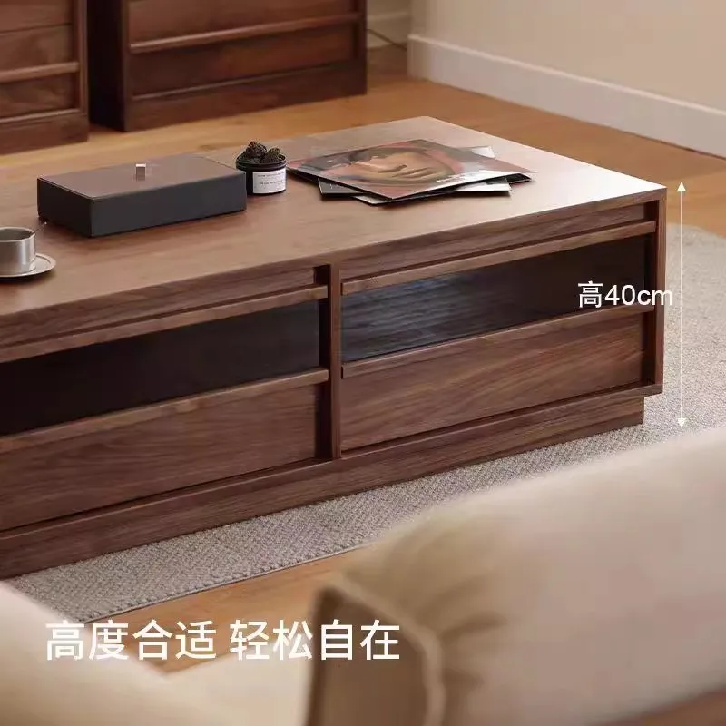 Black walnut coffee table pure solid wood coffee table, small apartment living room household simple modern tea table tea table