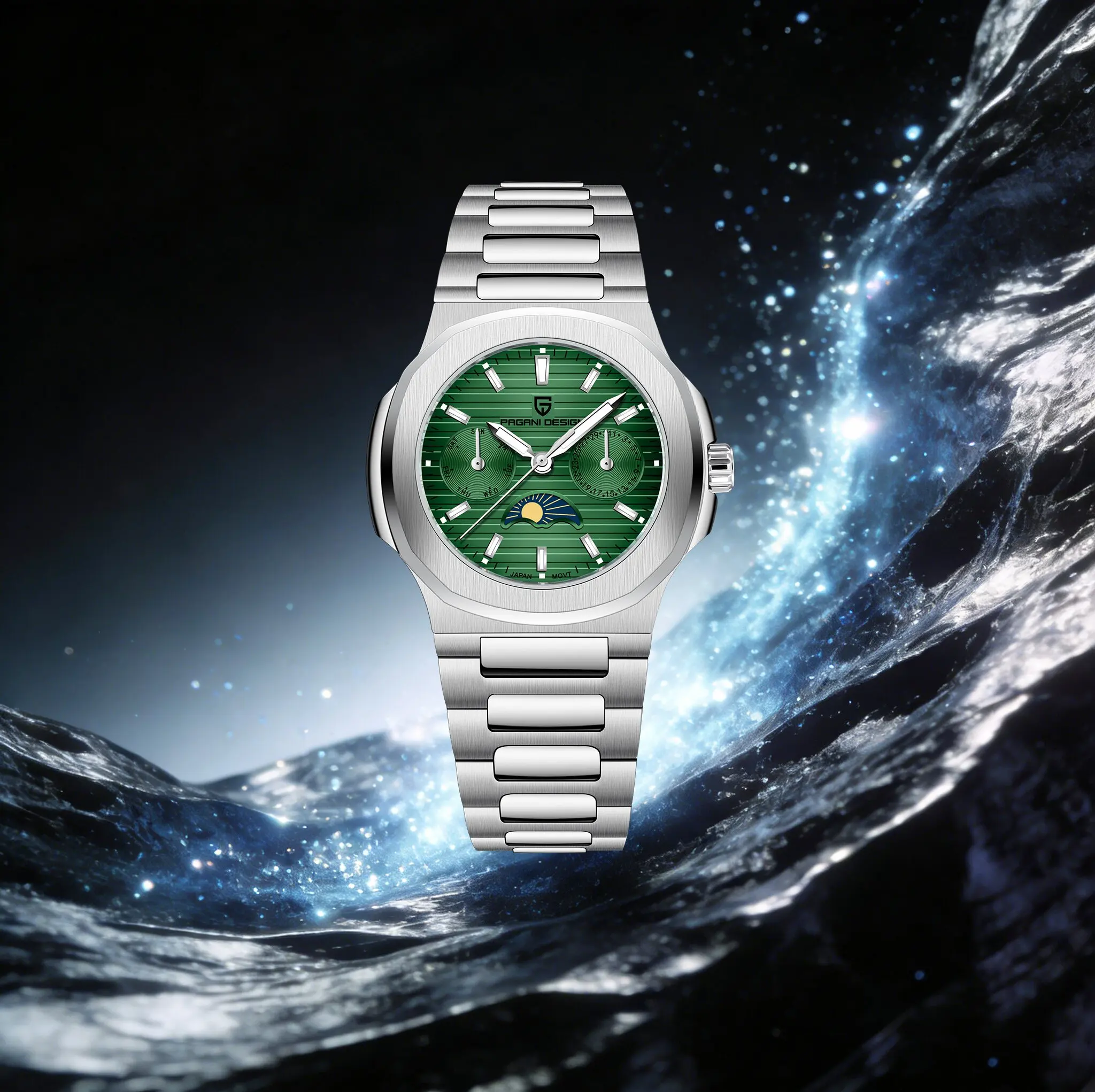 

PAGANI DESIGN Youthful Vitality Lady Quartz Watch Outdoor Sport Stainless Steel Sapphire Calendar Moon Phase Luminous Dive Watch