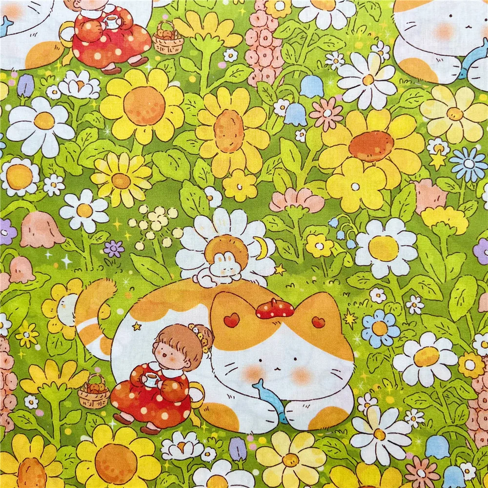 wide145cm Cat Garden Girl Patchwork Sewing Quilting Poplin cotton Fabrics Needlework For Tissue DIY Cloth Sew Dress