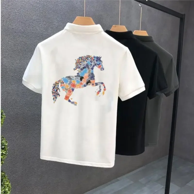 

O Neck White Black Print with Collar T Shirt for Men Original Xl Top Men's Clothing 2025 Casual Aesthetic 5xl Man Polo Shirts