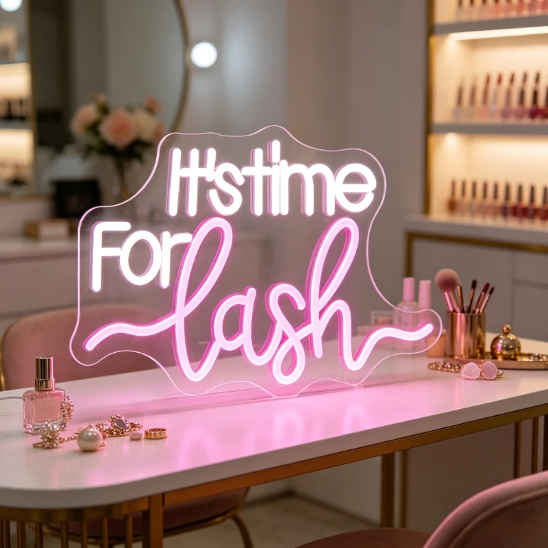 Ts Time for Lash Neon Sign Eyelash Extension LED Neon Light USB Powered Dimmable for Lash Salon Room Wall Decor Beauty Biz Gif