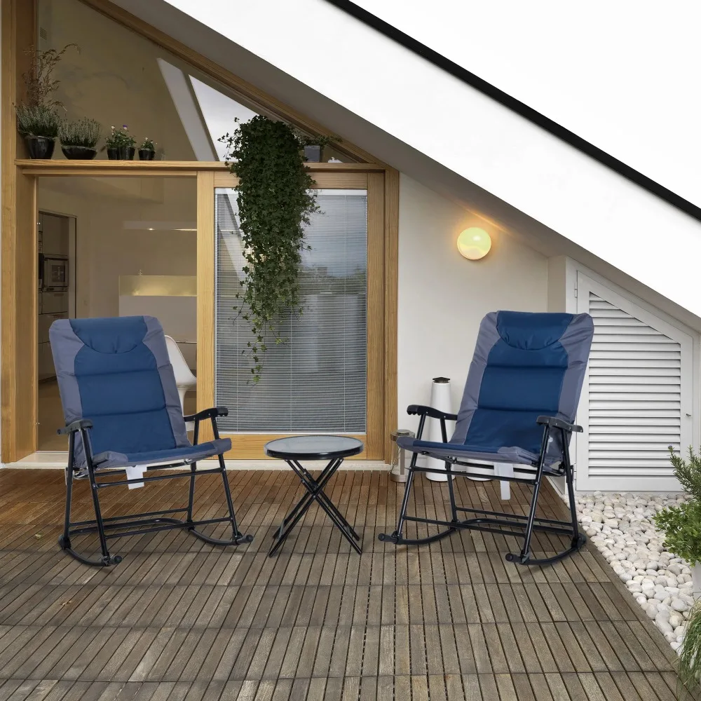 

3PC Folding Outdoor Furniture Set, Rocking Chairs, Coffee Table, Blue
