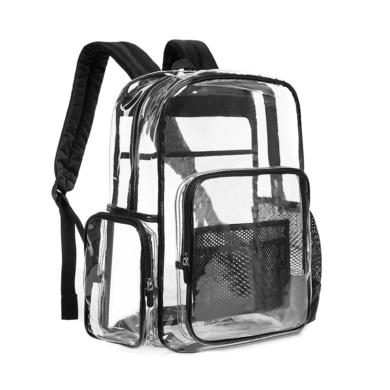 

1 Piece Backpack For School PVC Transparent Backpacks With Multi-Pockets For College Workplace Security Black PVC Backpack