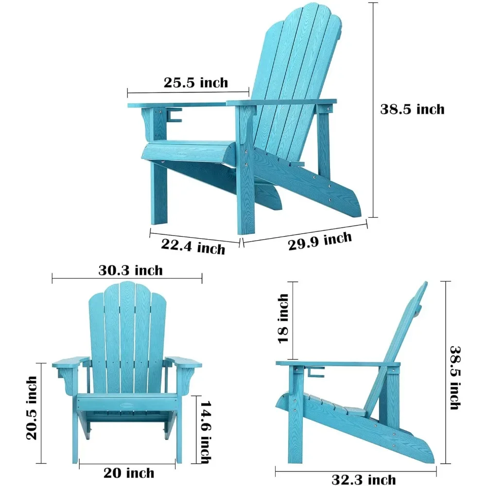 Outdoor Chair Set of 2, All Weather Resistant with Cup Holder, Imitation Wood Stripes, Easy To Assemble, Garden Chair