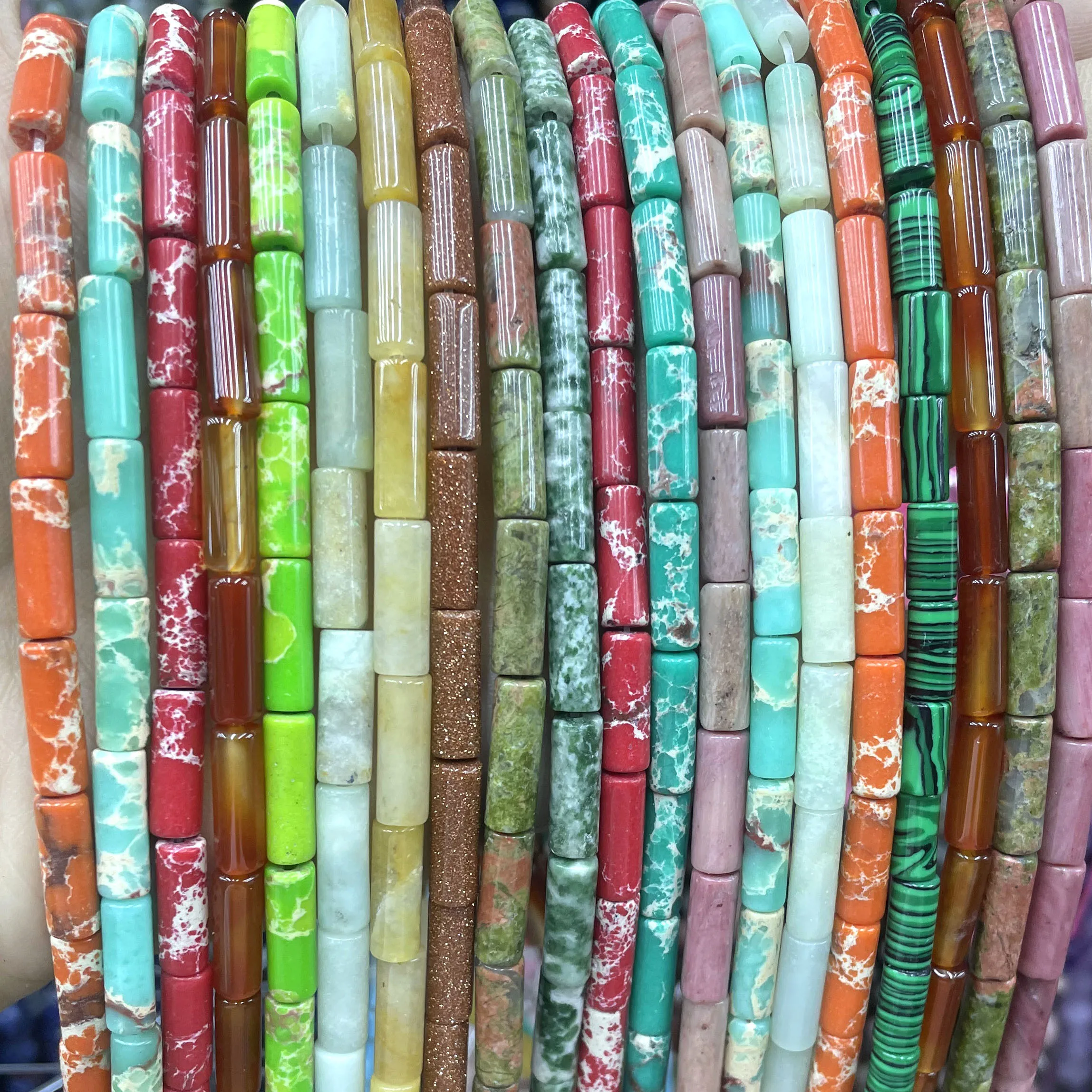 Natural Stone Cylinder Shape Quartz Jaspers Agates Amazonite Spacer Beads For Jewelry Making Diy Bracelet Handmade 4X13MM 7.5''