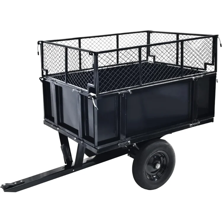 

ATV Trailer Steel Dump Cart, 750lbs 22 Cubic Feet Utility Trailer Lawn Garden Trailer with Heavy Duty Tow Behind Carts and Remov