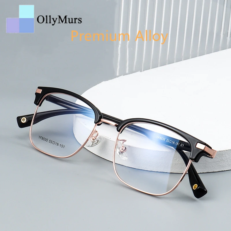 

OLLYMURS Ultra-light Business Fashion Retro Eyeglasses High Quality Alloy Myopia Optical Prescription Glasses Frame Men 8535YF
