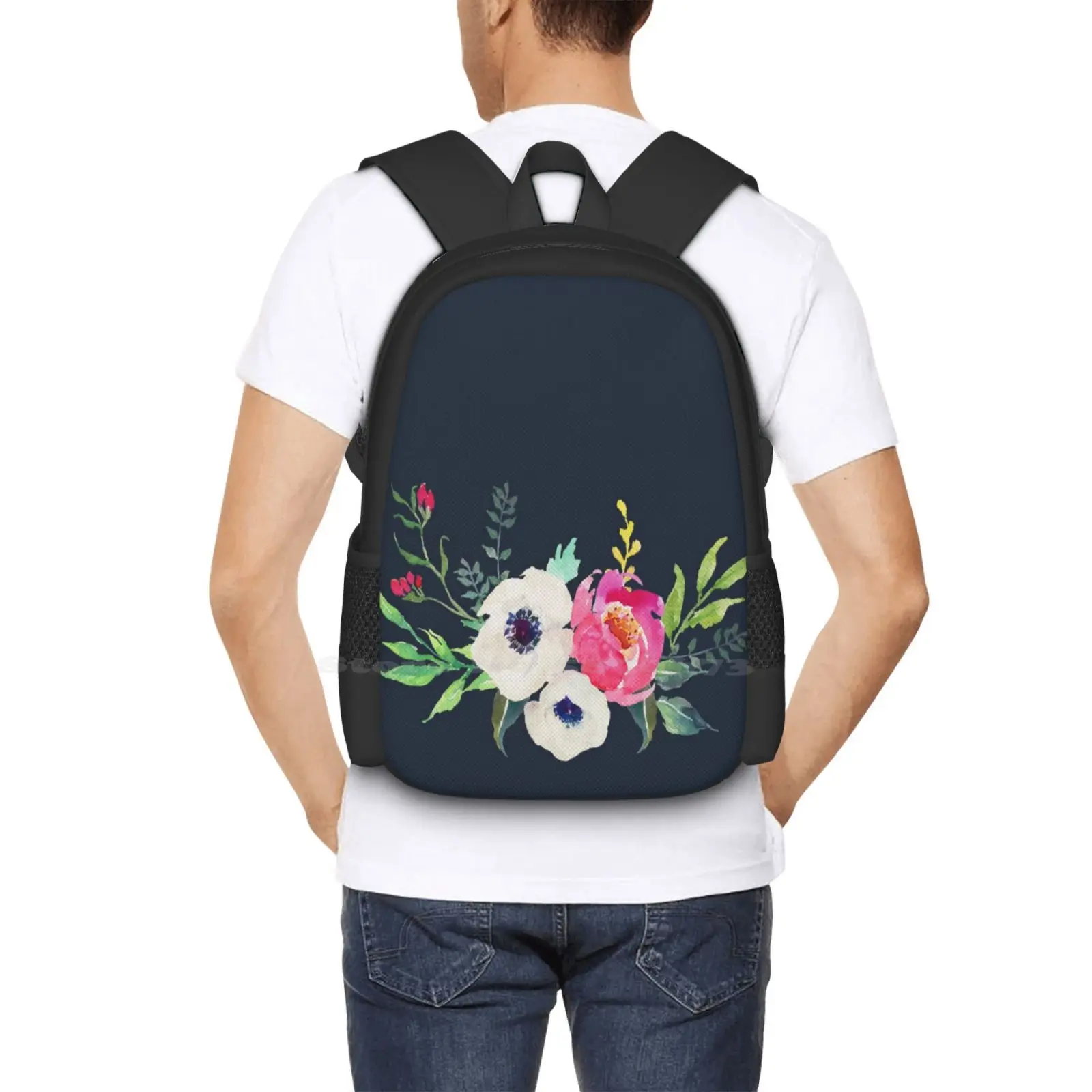 Anemone Peony Watercolor Bouquet Backpacks For School Teenagers Girls Travel Bags Anemone Peony Watercolor Bouquet Wedding