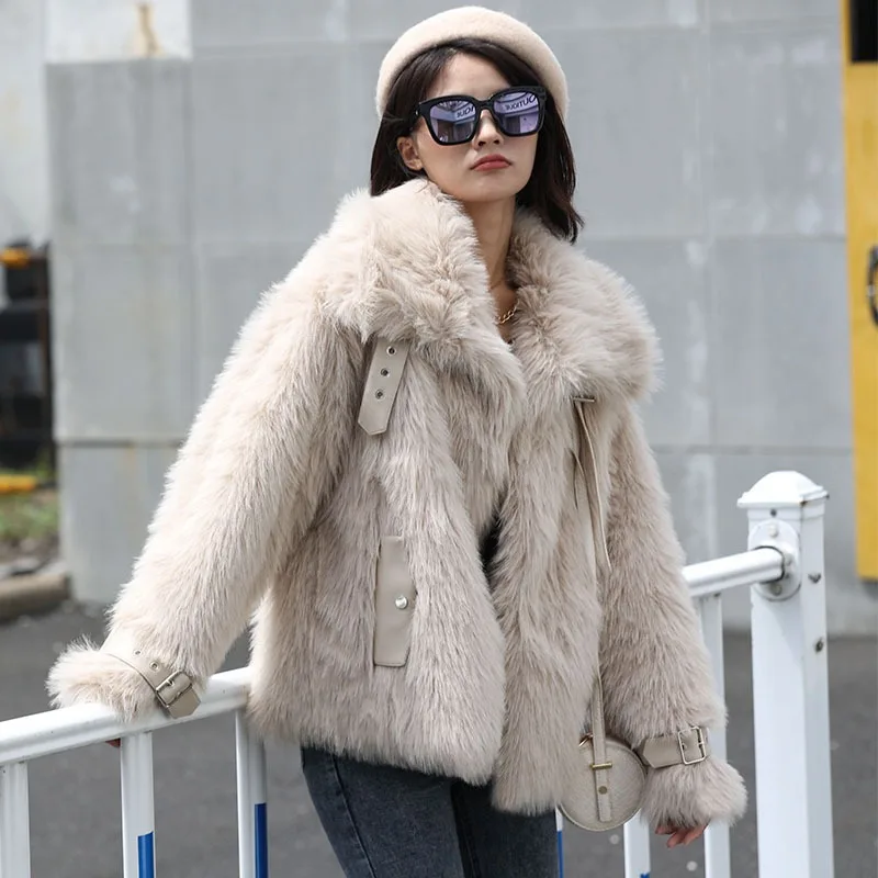 2023 Autumn Winter New Women Hair Fashion Temperament Commuter Leisure Warm Loose Thick Short-length Imitation Fox Fur Coat