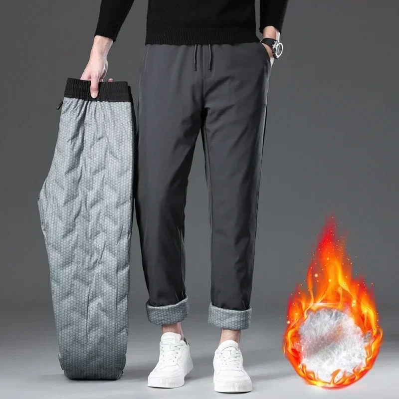 

Winter Men's Goose Down Pants Elastic Waist Outer Wear Cold-proof Casual Down Pants New Winter Thickened Warm Straight Pants