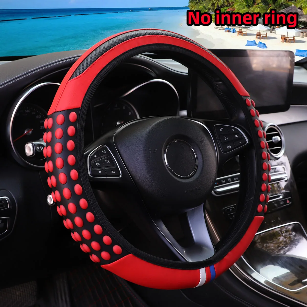 Automotive Products Carbon Tiny Silicone Massage Pellet Leather Steering Wheel Cover without Inner Ring Fits 14.5-15 Inches