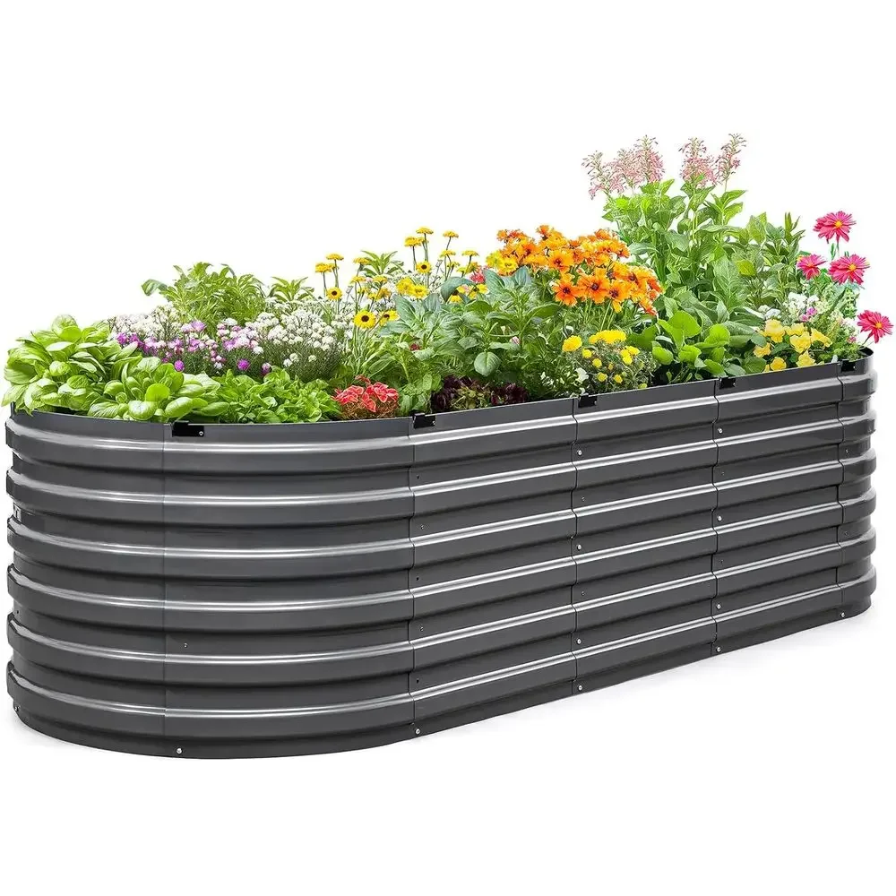 Upgraded 2025 Quick-Setup Galvanized Garden Bed Kit, 94x36x23 in, Grey, Ideal for Outdoor Vegetables and Flowers