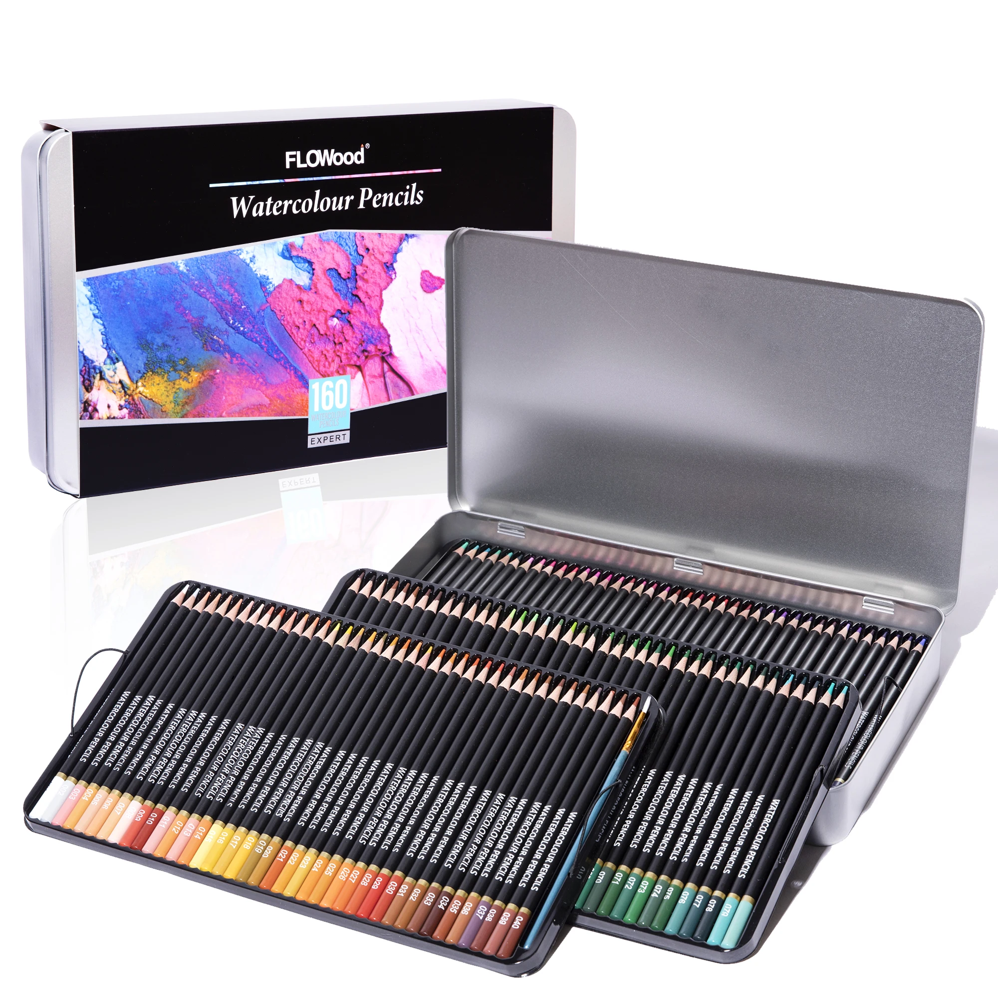 

Набор акварельных карандашей для раскрасок для взрослых, 160 смешиваемых акварельных карандашей для художников, водорастворимые цветные карандаши для влажного использования