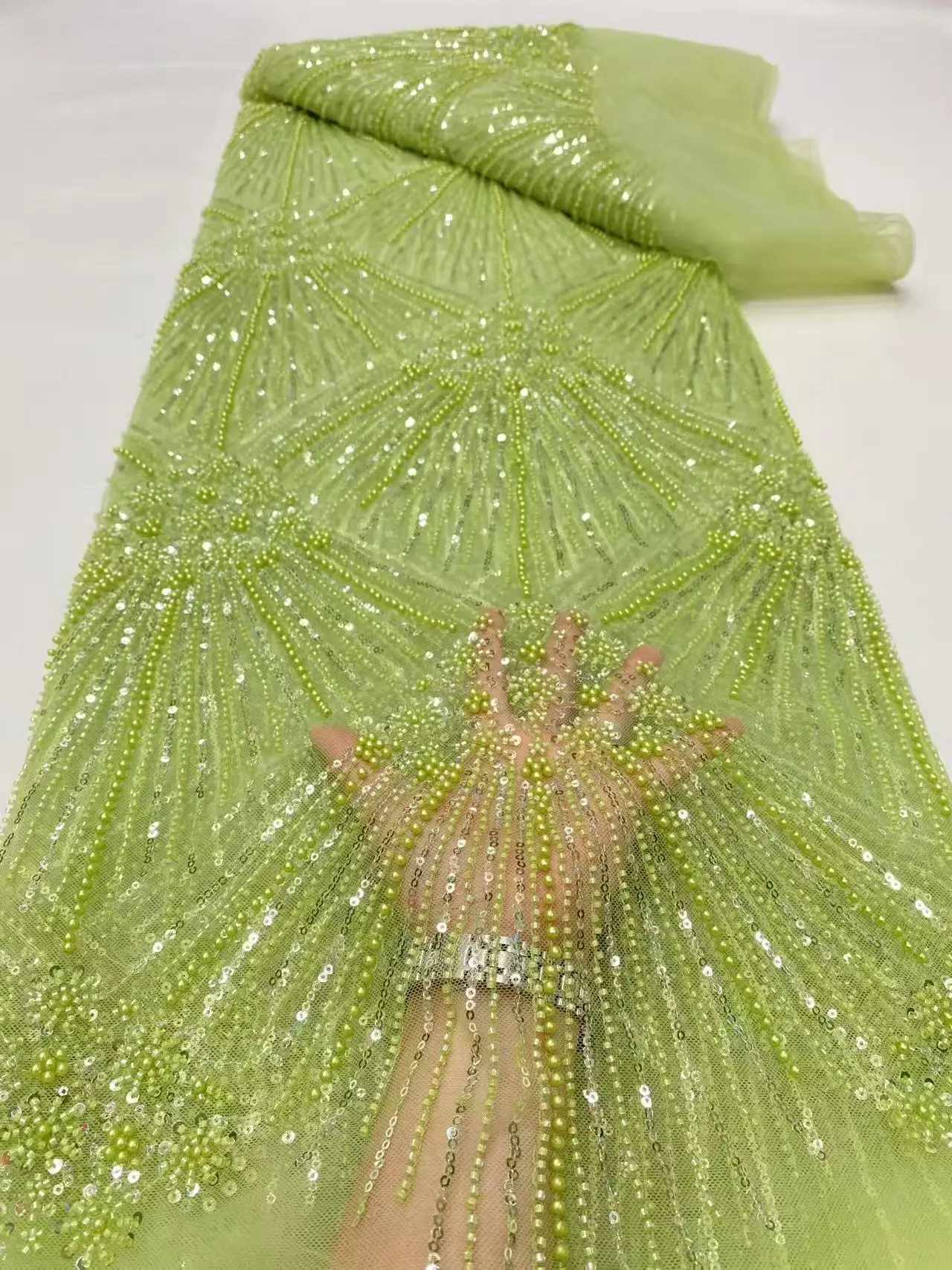 High-End Luxury French Embroidery Heavy Groom Beads Lace Fabric Sequins 5 Yards High Quality Materiel for Party Dresses