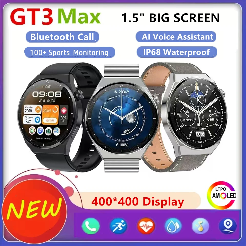 GT3 MAX Smart Watch Men Android Bluetooth Call IP68 Waterproof Blood Pressure Fitness Tracker Smartwatch For Men Women 2024