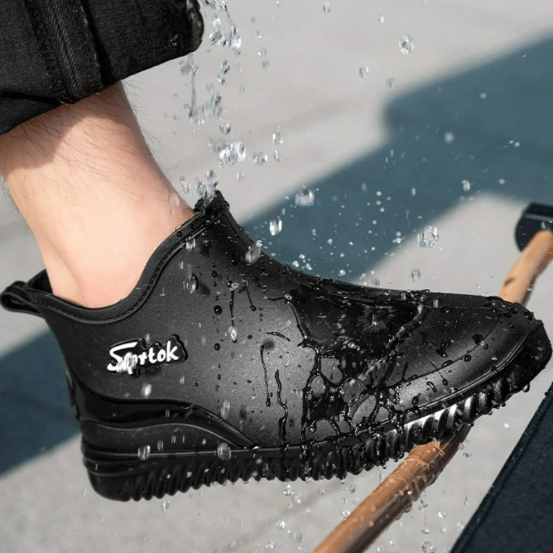 Ankle Men\'s Rain Boots  Rubber Platform Rainboots 2025 Fall Slip on Rain Shoes Male Waterproof Work Boots Winter Men Rain Boots