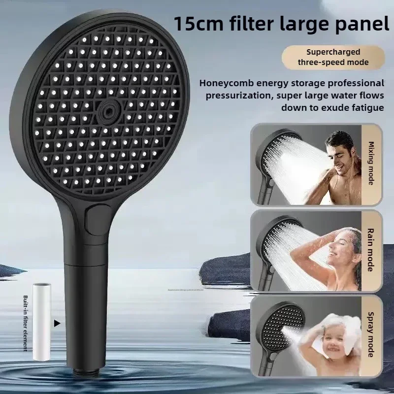 Soffione doccia ad alta pressione con pannello grande da 15 cm con filtro 3 modalità Ugello di spruzzo a grande flusso Rubinetto per doccia a pioggia Accessori per il bagno