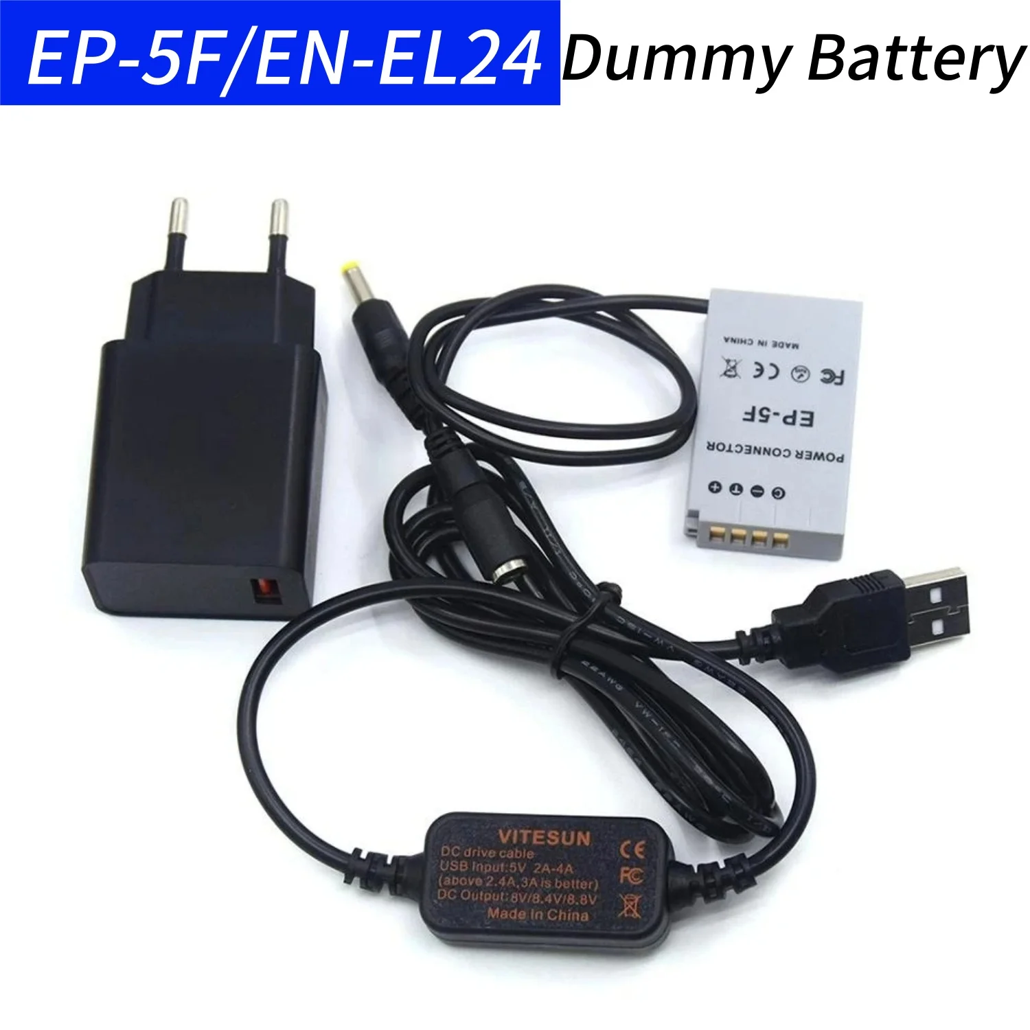 

EP-5F DC Coupler EN-EL24 Dummy Battery&18W USB Charger&USB DC Connector Cable,for Nikon 1 J5 1J5 Camera