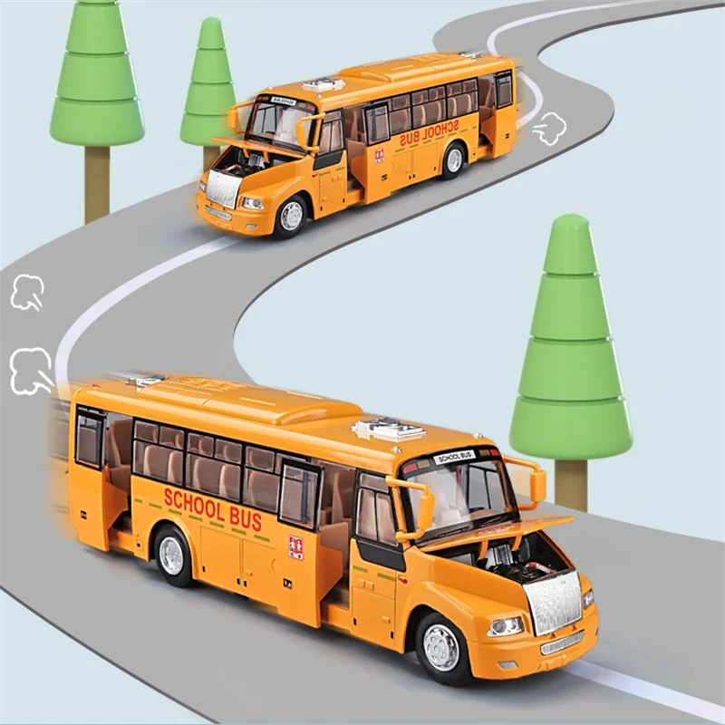Alloy America School Bus Model Diecasts Metal Toys Student Bus Car Vehicles Model Simulation Sound and Light Boy Kids Gifts