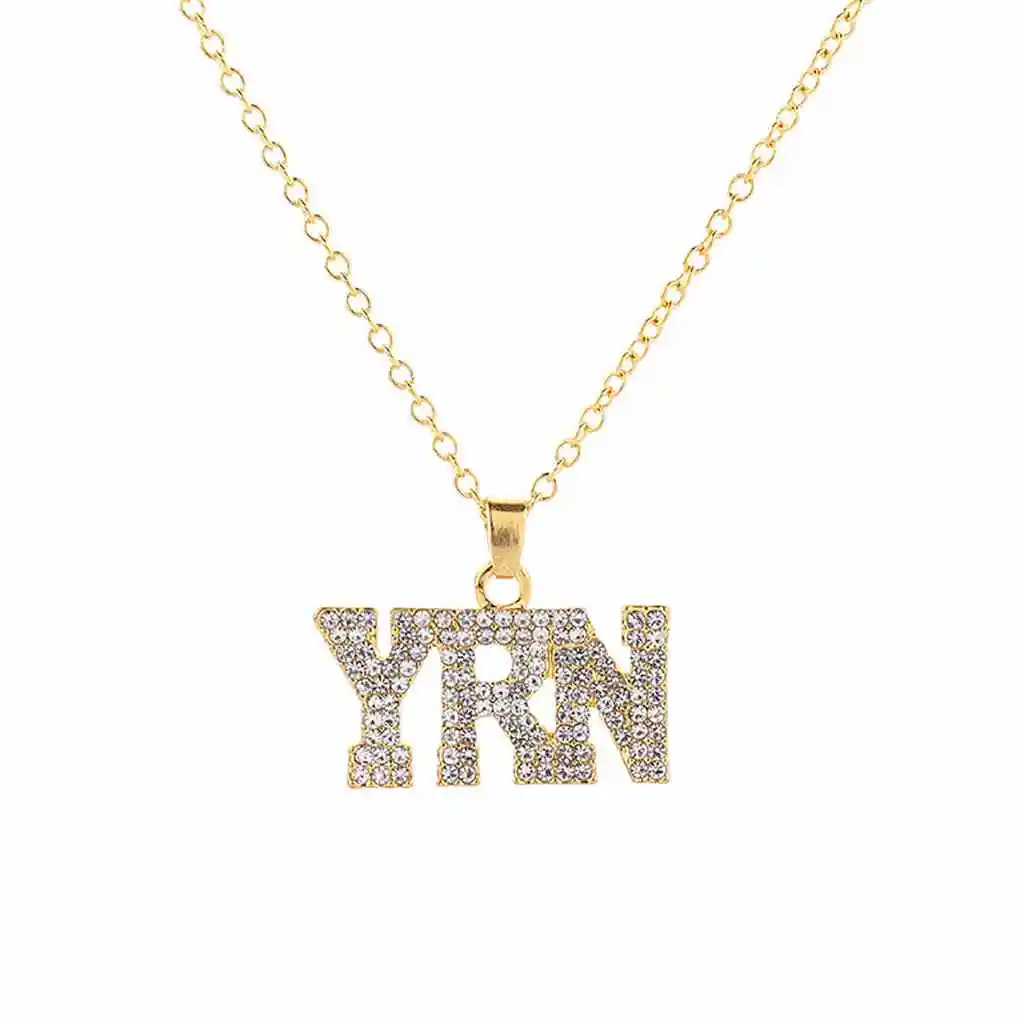 Unisex Letters YRN Neck Pendant Alloy Plated Rhinestones Studded Necklace Jewelry Accessory Hip Hop