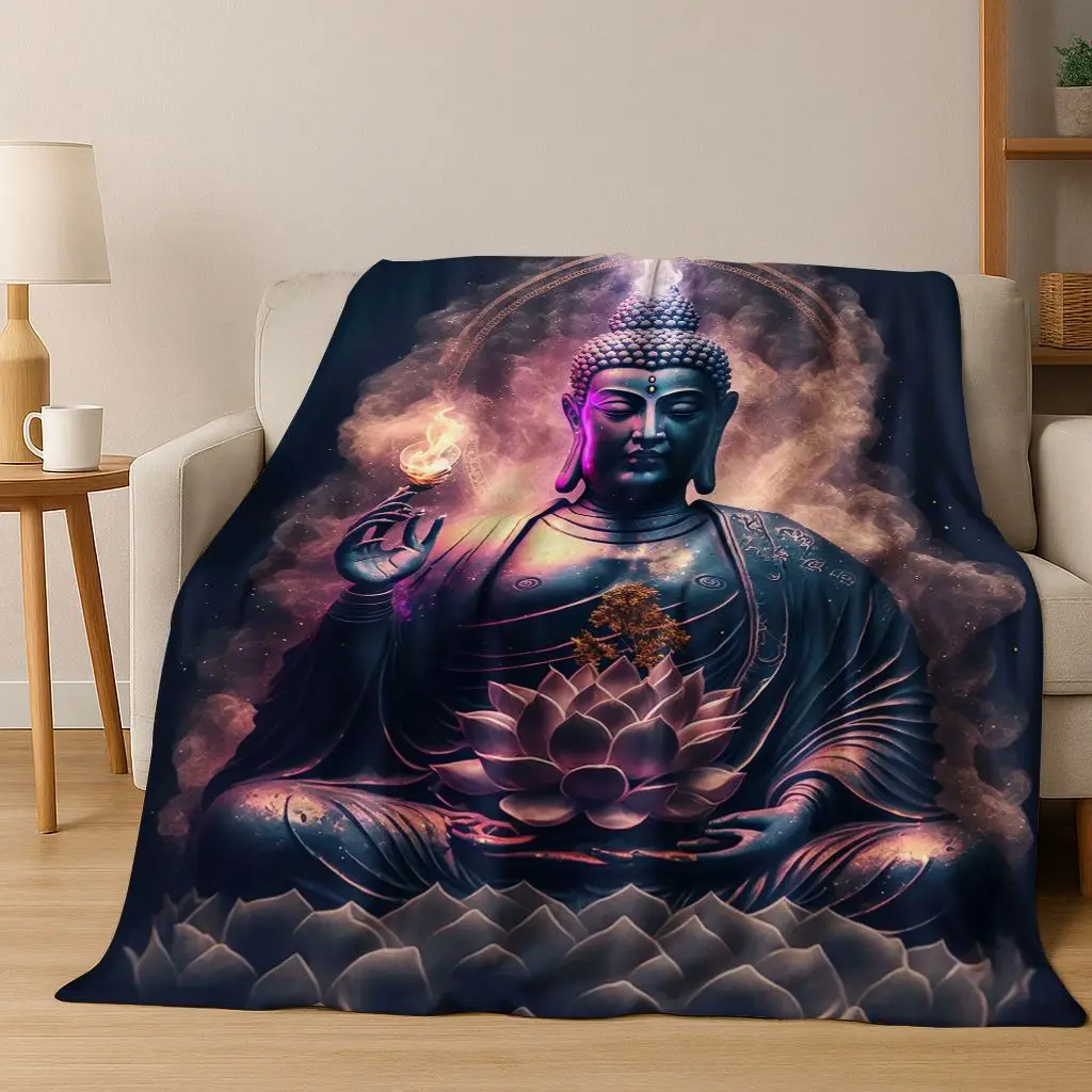 

Faith Solemn Buddha Sakyamuni Flower Flannel Blanket,Cozy Soft Throw Blanket for Home Bedroom Bed Sofa Picnic Cover Gift Kids