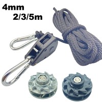 4mm 2/3/5m Black Camping Tent Wind Rope Tie Down Rope Tightener Fastening Pulley Ratchet Awning Rope Hook Buckle