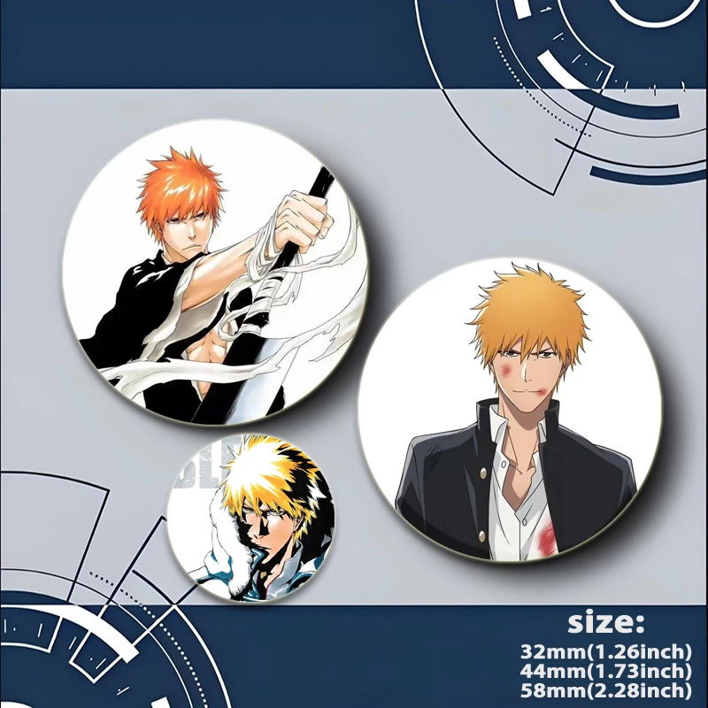 Anime Bleach Enamel Pins Kurosaki Ichigo Ichimaru Gin Brooches Round Cartoon Badge Backpack Hat Jewelry Accessories Gifts