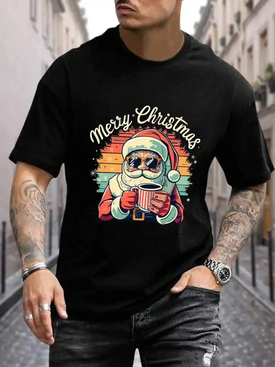 Real Man~Christmas Cheer Graphic Tee Soft, Breathable, Short Sleeve, Casual, Comfortable, Summer Wear For Men - Festive Holiday 100% Cotton Trendy Y2K Short-Sleeve Tee-Soft, Quick-Drying, Moisture-Wicking;  Great Gift for Christmas or Halloween.