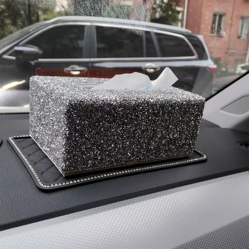 Luxury Diamond Tissue Box Holder Bling Car Napkin Dispenser Accessories Desktop Tissue Storage Box Home Decoration Ornaments