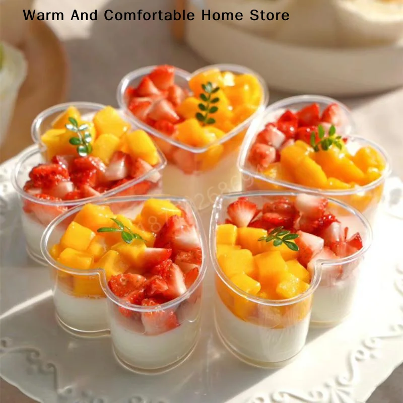 【SE】10/20/30Pcs Disposable Transparent Plastic Mousse Cup Mini Heart Shaped Pudding Dessert Cup For Hotel Party And Sweet Shop