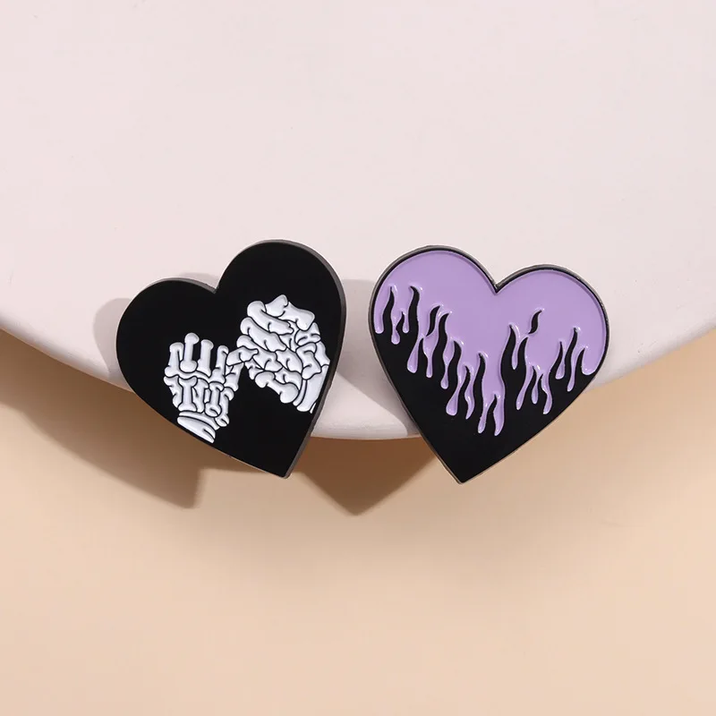 Enamel Pins Custom Skeleton Lovers Ocean Wave Tears Brooches Lapel Badges Funny Jewelry Gift for Kids Friends Punk Heart Shape