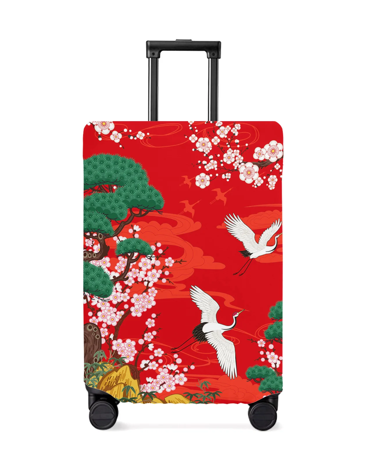 

Japanese Style Crane Cherry Blossom Vintage Luggage Cover Stretch Baggage Dust Cover for 18-32 Inch Travel Suitcase Case