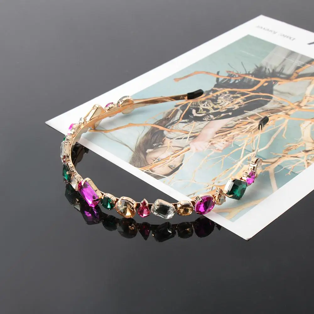 Sweet Korean Alloy Woman Small fresh All-match Colorful Rhinestone Headband Crystal Hairband Head Wrap