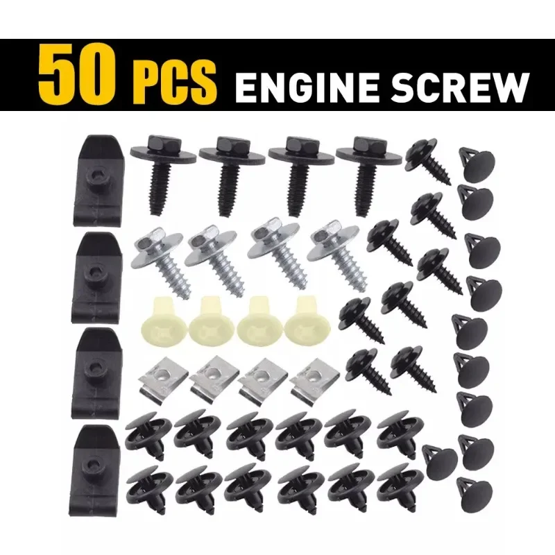 50pcs Body BoltsU-nut Clips-M6 Engine Under Cover Clips Splash Shield Guard Screws Rivet Auto Fitting Kit For Lexus